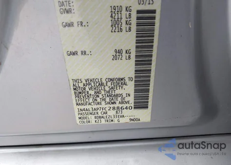 2015 Nissan Altima 2.5 S из США, поврежденный, VIN 1N4AL3AP7FC288640